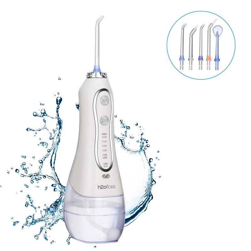 H2ofloss Water Flosser Profesional Irrigator oral dentar fără fir - Portabil și reîncărcabil IPX7 Cu apă impermeabilă pentru curățarea dinților, rezervor de acasă de 300 ml și călătorie (HF-6)